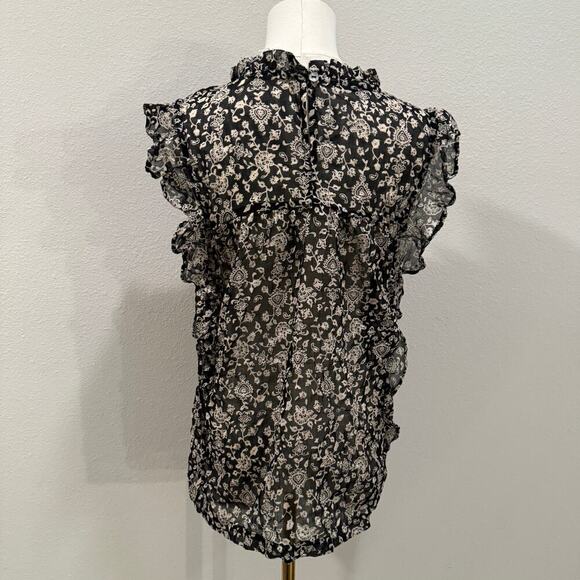Beachlunchlounge Ruffle Sleeveless Blouse Black White Floral Women S Boho Chic - Picture 2 of 8